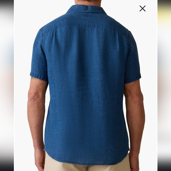 Faherty Indigo Basketweave Short Sleeve Palma Linen Button Front Shirt NWOT - Picture 2 of 15